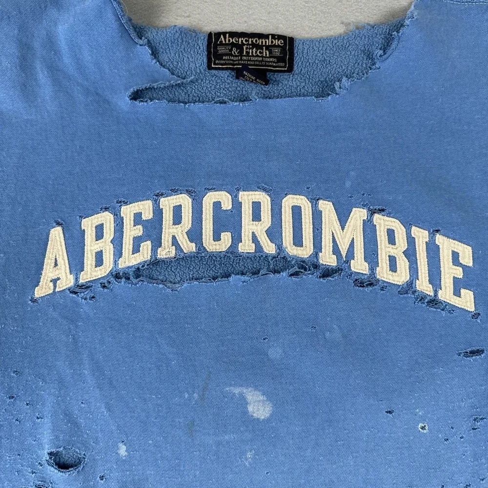 Vintage 90s Abercrombie Fitch Sweatshirt 2XL‎ Blue Distressed Thrashed Crew Neck